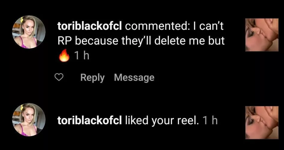 Throwback to when Tori Black replied to an edit of her scene with Sunny Leone