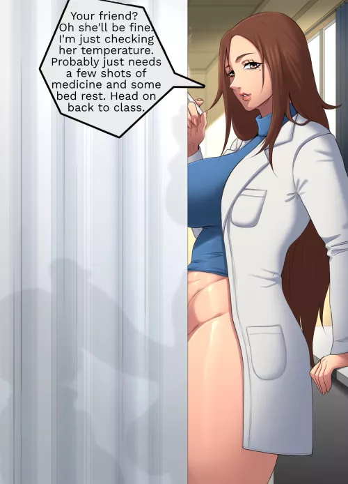 Escorting your crush to the infirmary thinking you might get an opportunity to get closer, only to be quickly shooed away by the nurse (Artist: Vicsenpai)