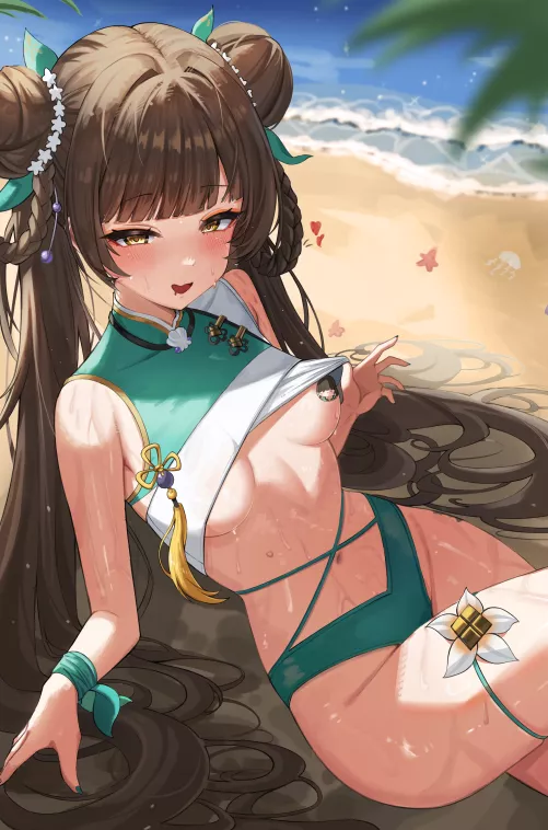 Ohhh Daddy... Thank you for taking me to the beach today~ I love you so much, hehehe~ ❤️ d-do you mind rubbing that suncream on me now... im sweating a little~