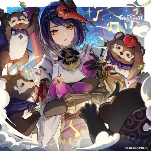 Protecting the mountains and forests is the duty of the tengu. I've known the bake-danuki for a long time now. They came here specially to celebrate my birthday. As a tengu, I must not forget my etiquette. Here, a fresh Lavender Melon for you. Don't wo