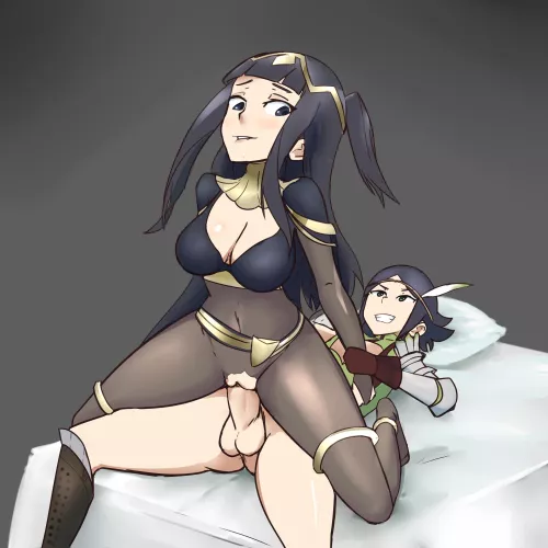 Tharja riding Noire in reverse [Fire Emblem] (oksandio)