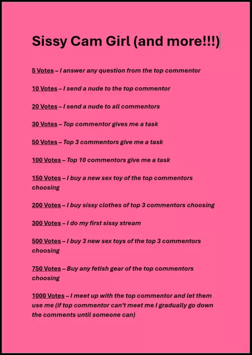 Upvote for me to become a Sissy Camgirl