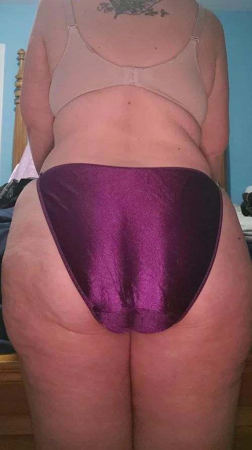 BBW Mature Vintage Shiny Grape Fullback Satin String Bikini/Panties