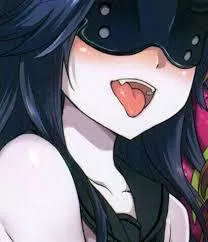 LF color source: 1girl, long hair, black hair, fang, open mouth, ahegao, blindfold, tongue, pale skin 