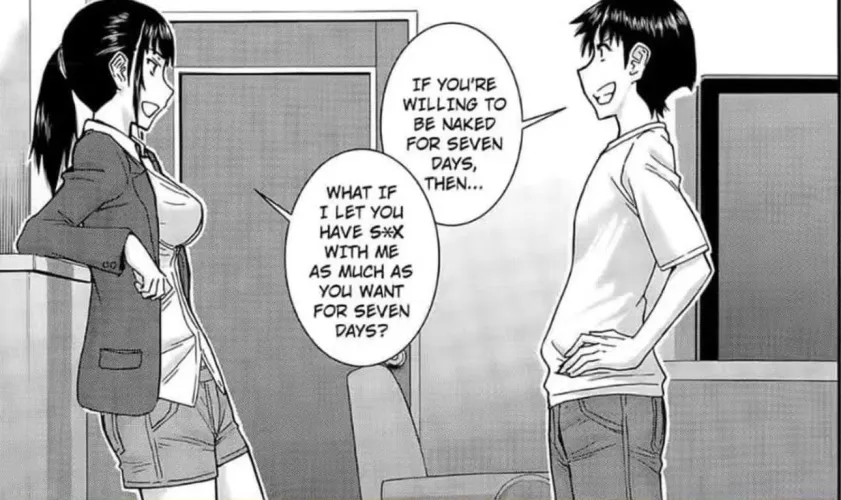 LF mono Source: 1boy 1girl “if you’re willing to be naked for seven days then…” “what if I let you have sex with me as much as you want for seven days?”