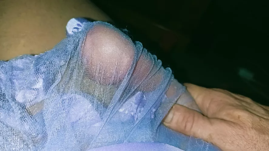 Lilac lace on my cock love it