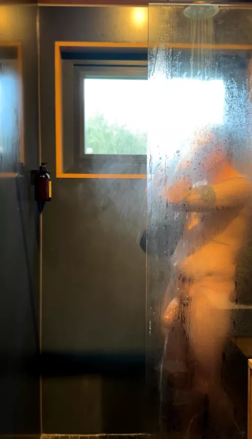 Shower in forest cabin