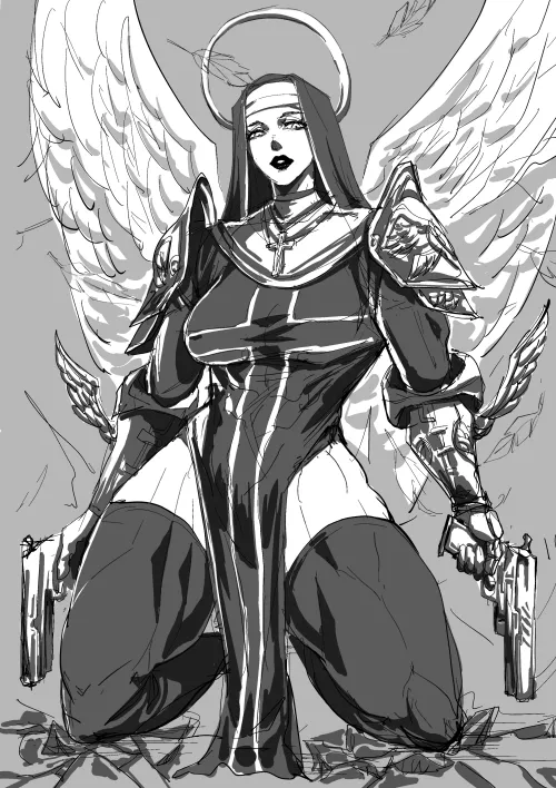 Battle nun sketch [@1509Virgoart]