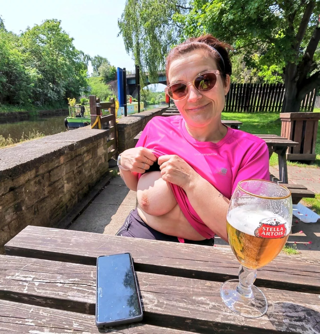 Cheeky one boob flash in the beer garden xx 42 UK