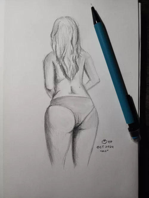 Didn't realize my hair has gotten this long! Quick pencil sketch