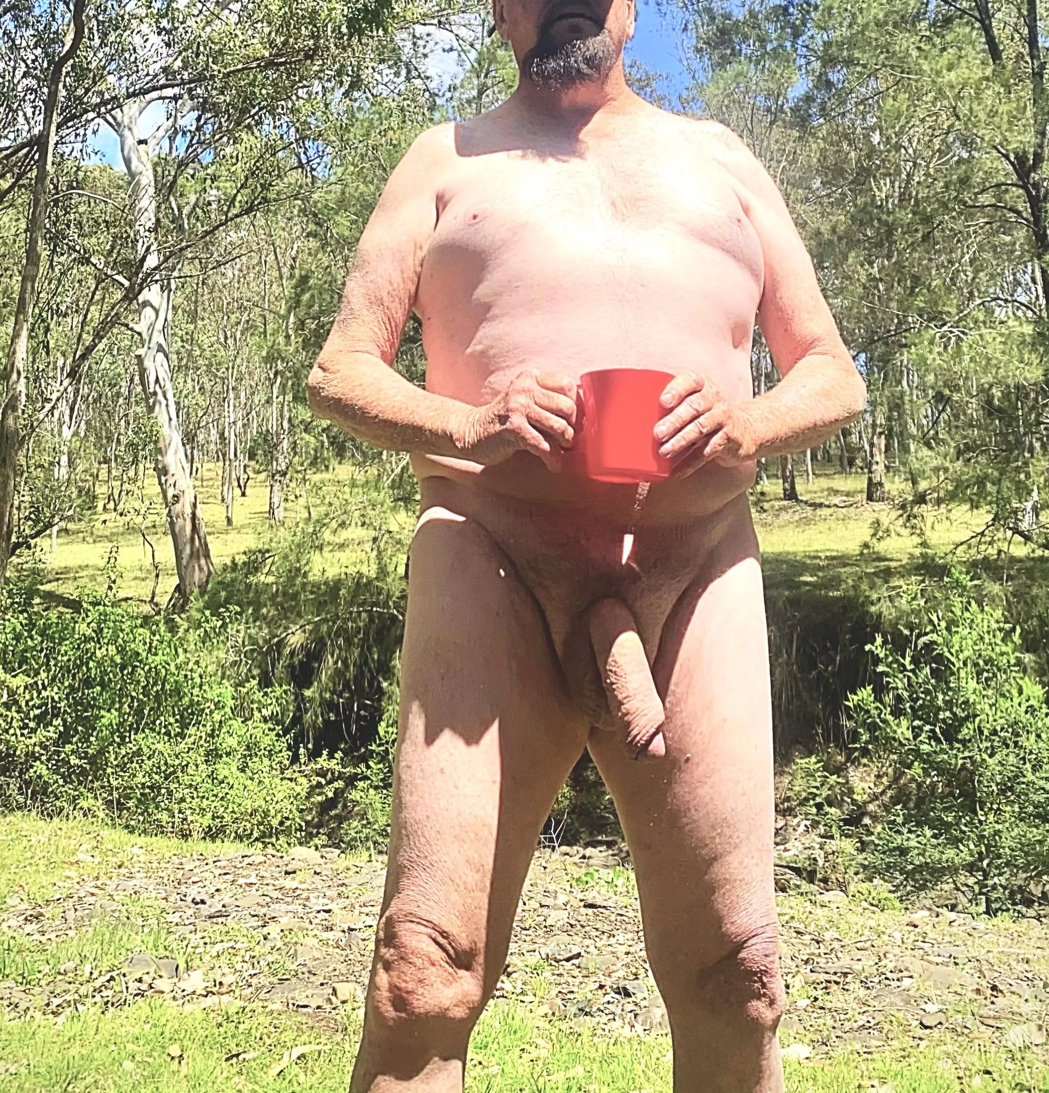 Enjoying a coffee in the great outdoors.