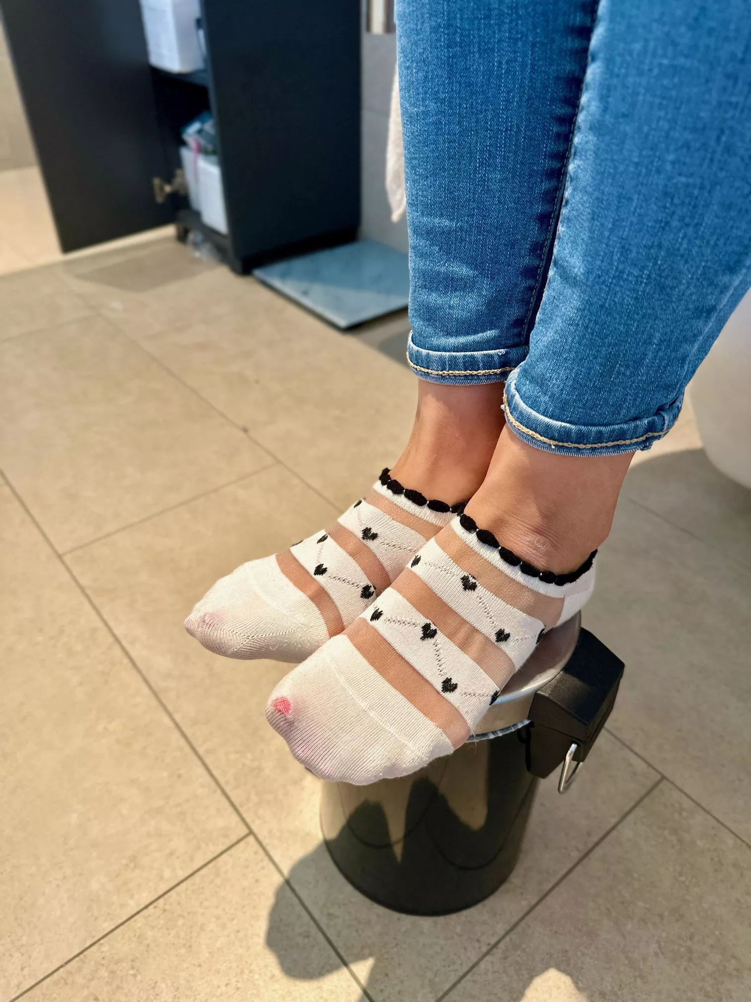 [F] My cute little socks on the bathroom trash can, take a closer look at the nails and toes xD