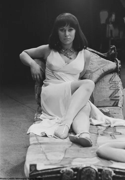 Helen Mirren dressed as Cleopatra for a play in London, 1965