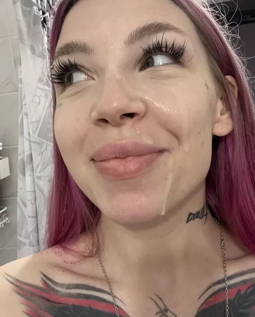 I'm smiling because I've been waiting a long time for daddy to cum on me