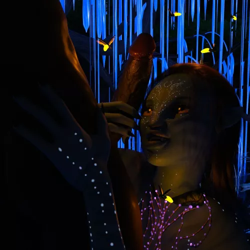 Na'vi Tribeswoman is quite pleased at the sight of this fruit from Earth (Chupacabra555)