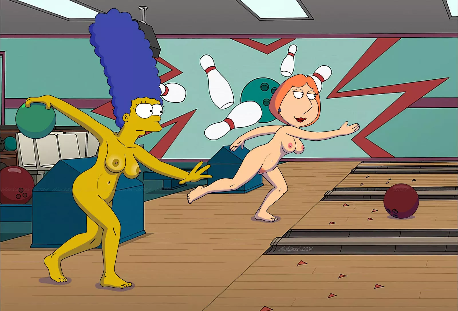 Nude bowling [Marge Simpson,Lois Griffin] (blackzacek)