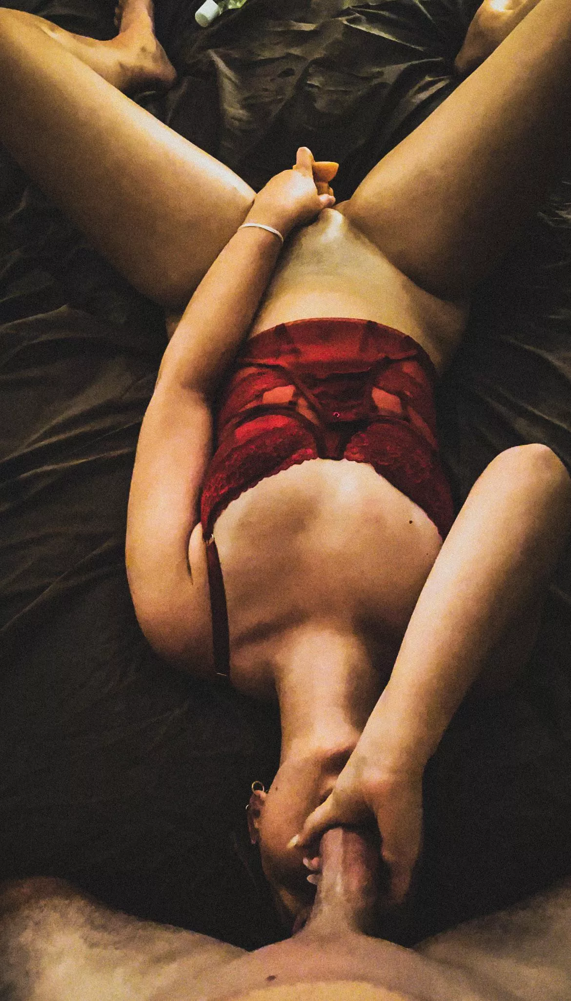 Replaced the dildo and pump your load all over?