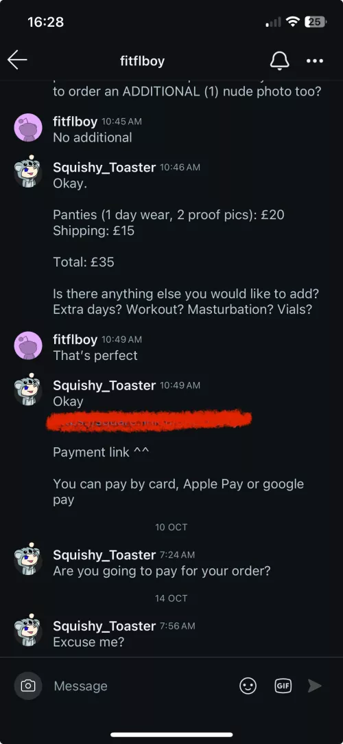 U/fitflboy made an order and never paid for it. Time waster. 