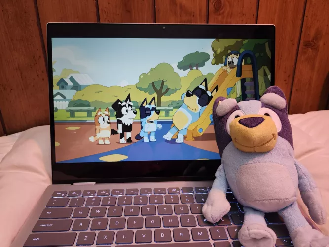 Watching Bluey with Bluey. 🎀