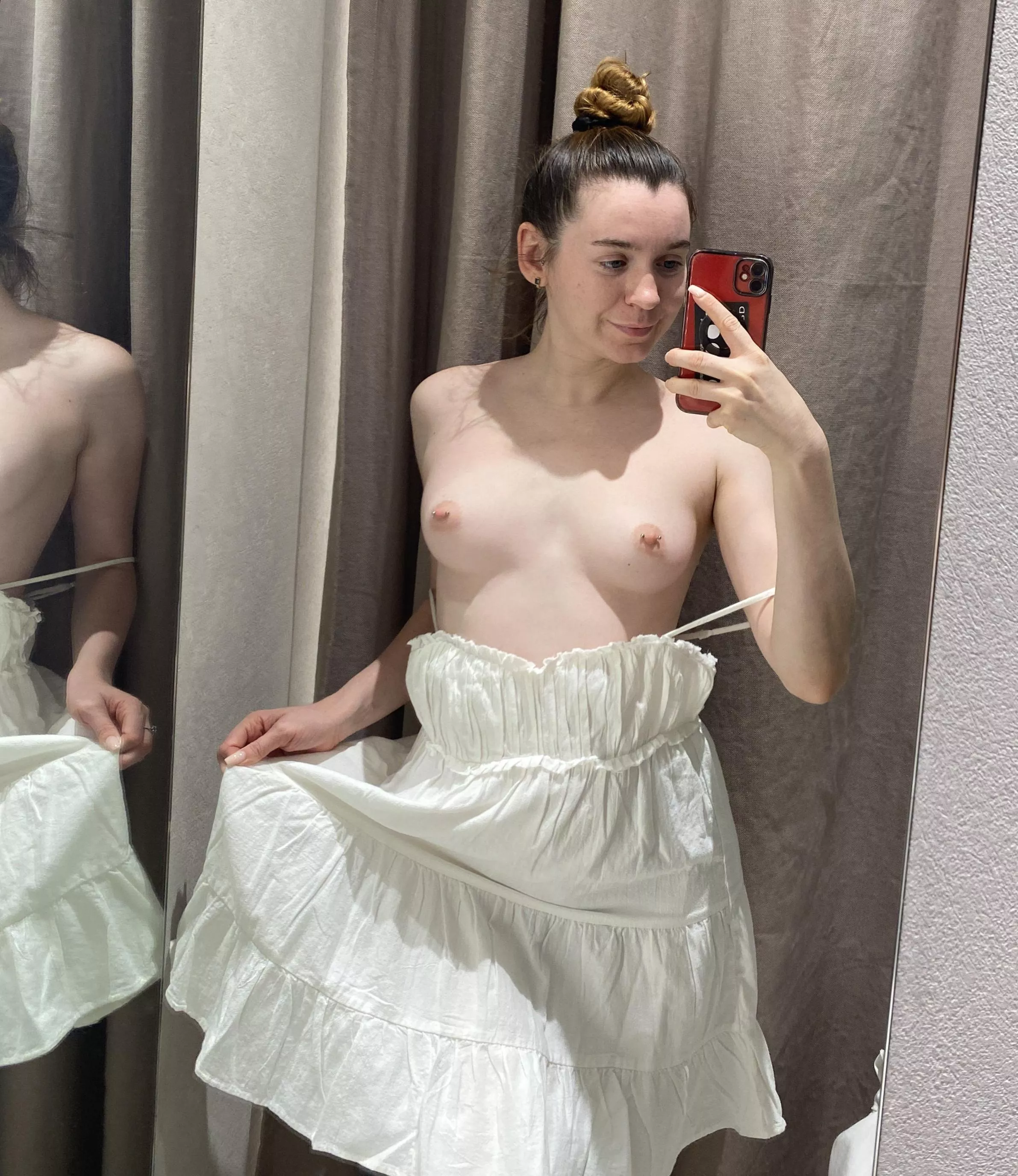 You can start with my small boobs, slowly moving down to where another sweet treat awaits you