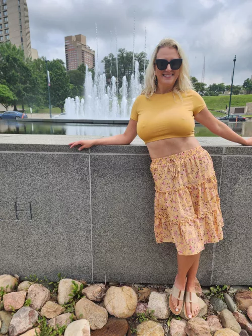 46f with 34G pierced tits outside in Kansas City