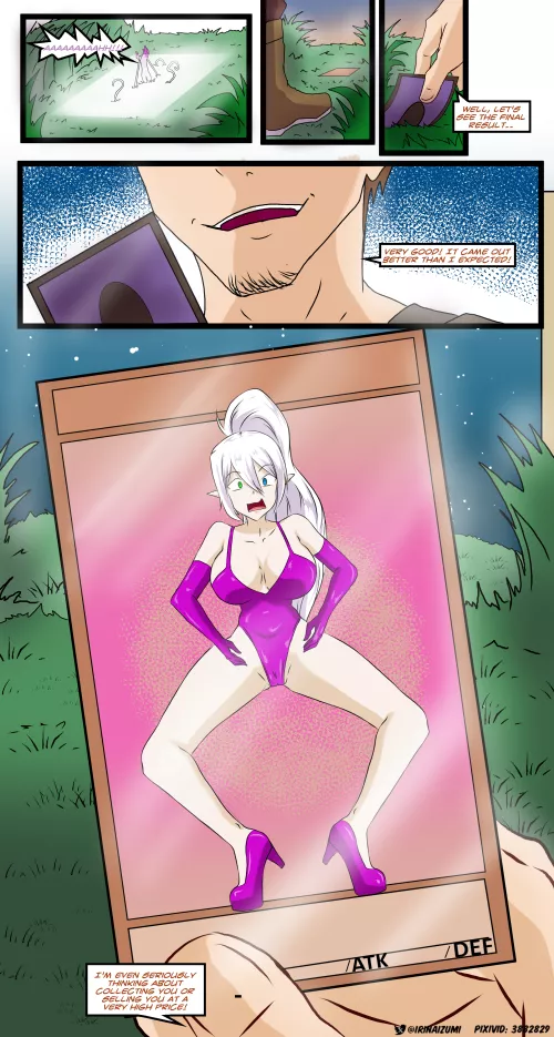 A card collector sets a trap for a dispersing adventuring group so he can turn them into cards one by one.
