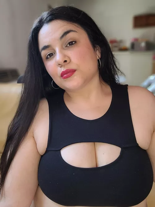 brunette with red lips. 