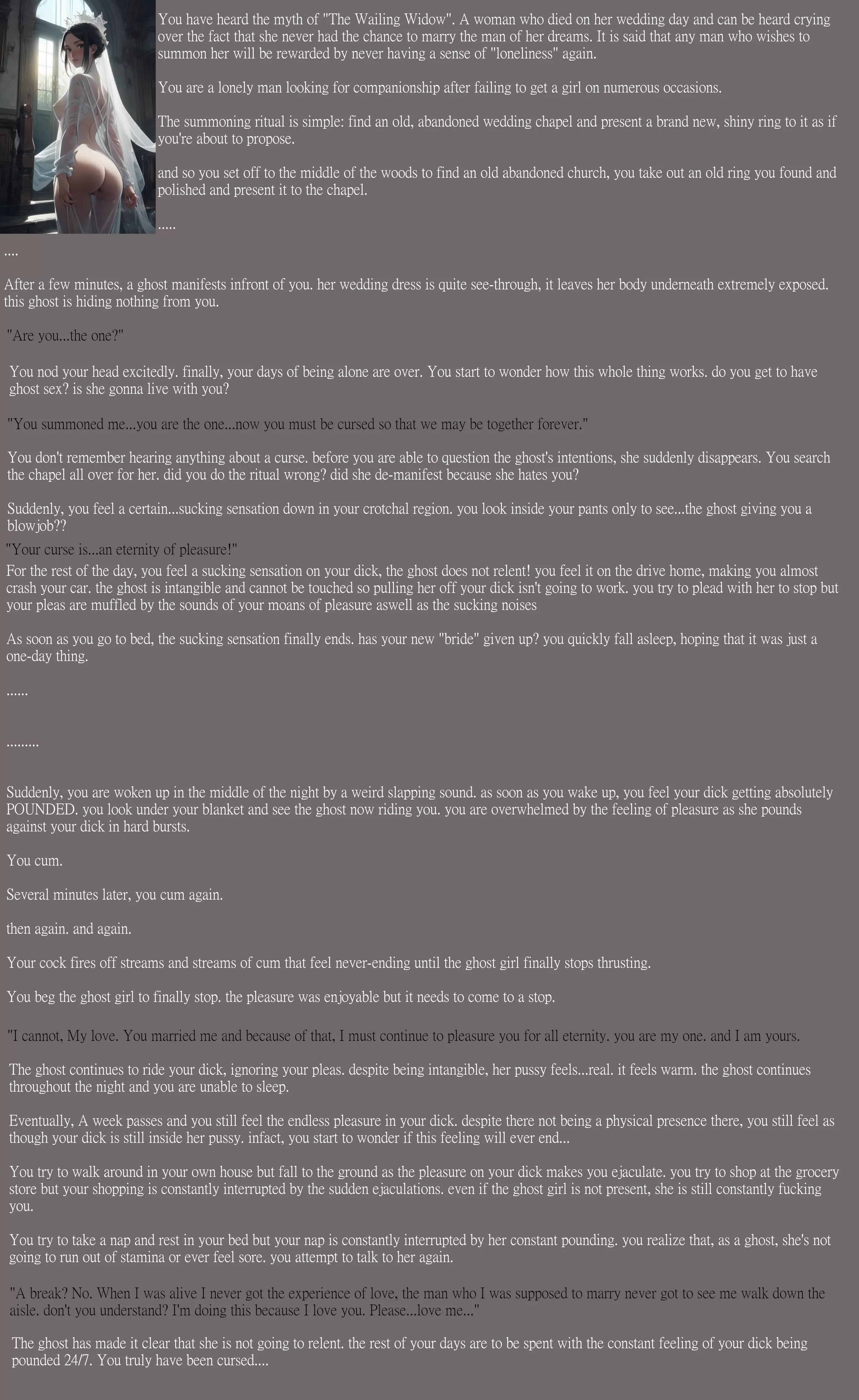 Cursed by the Ghost [Ghost] [Curse] [Male POV] [Hetero] [Marriage?] [Endless Pleasure] [Nonstop Sex] [AI Image: PixAI]