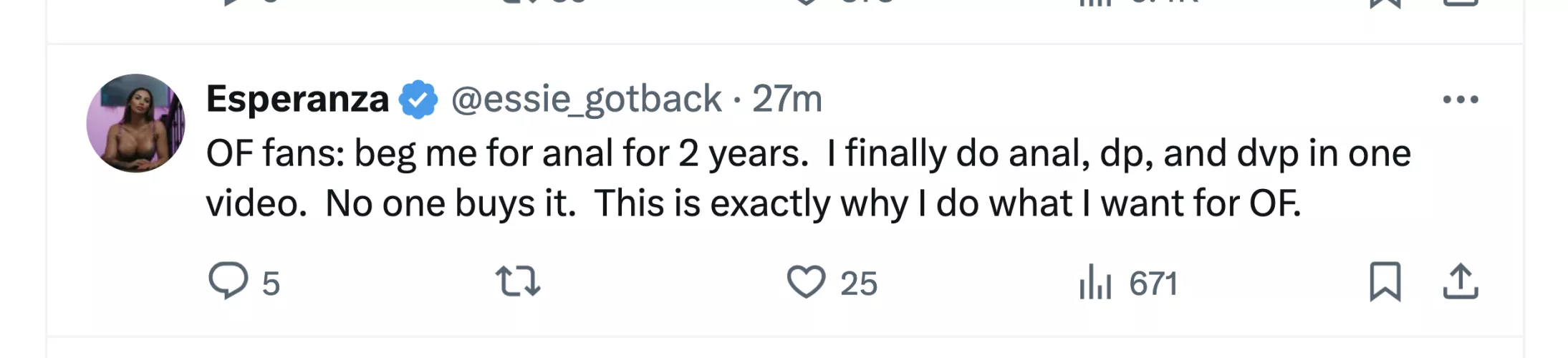 Essie Gotback on OF fans