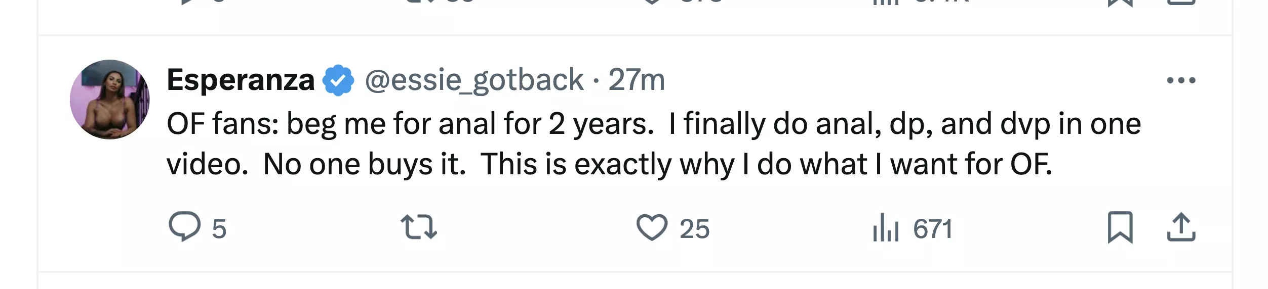 Essie Gotback on OF fans