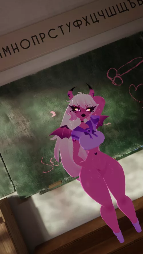 (F4A) Oops, you caught me messing with the chalkboard again! I'm sorry, if only there was something I could do to make up for this unforgivable act~