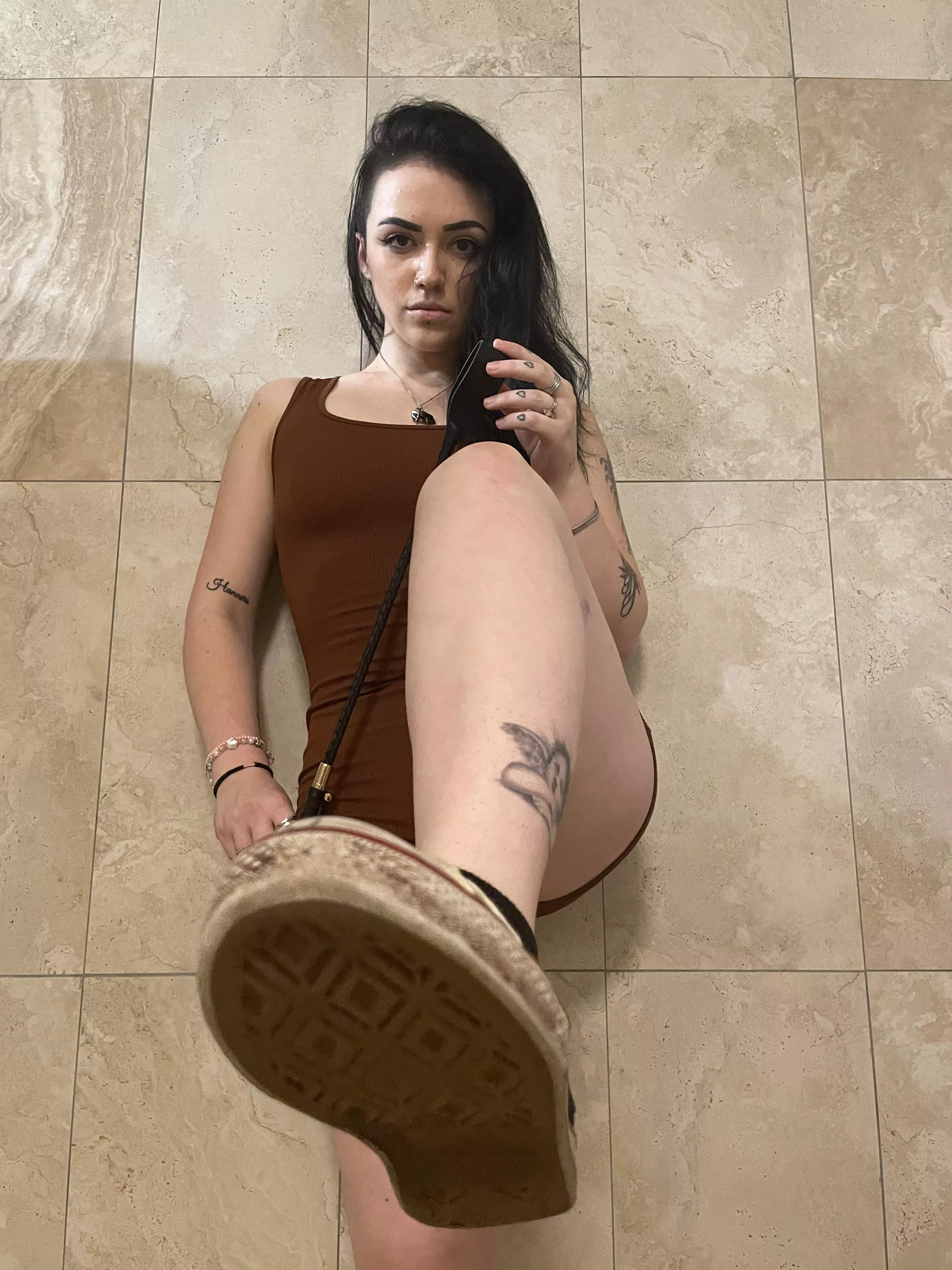 Get down and kiss my feet! Or do I have to use my crop to make you?