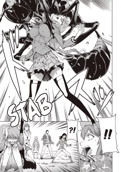 Giant ammophila bites a girl's boobs