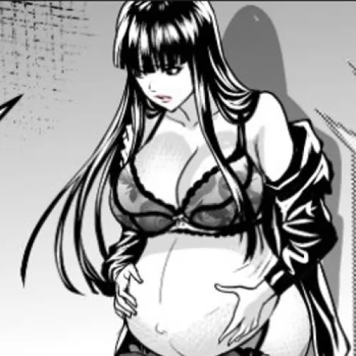 LF Mono Source: 1girl, long hair, dark hair, black hair, close up, leather jacket, large breasts, covered breasts, pregnant, Hands on stomach, worried expression, leaning on wall,