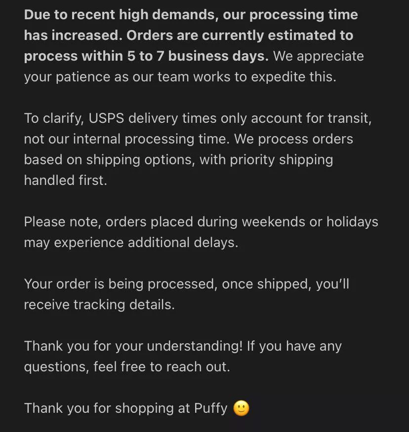 MQ Shipping Time
