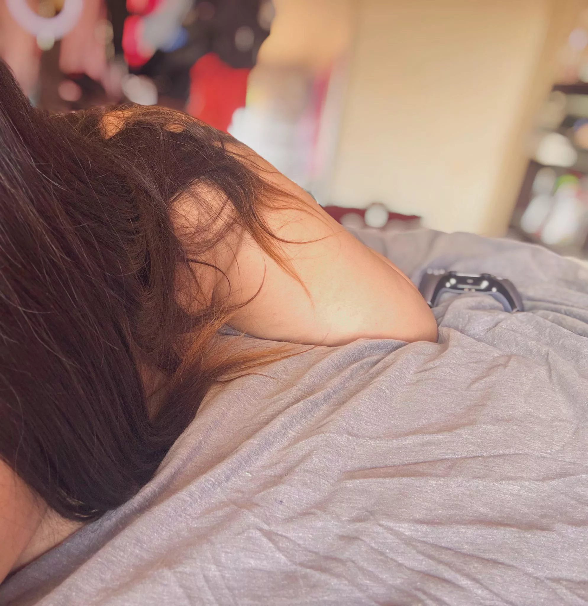 My hair is long enough I can drape myself in it 