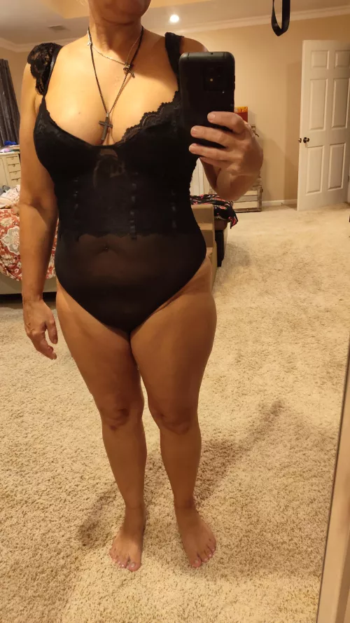 A cute black one piece. 