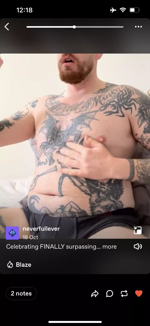 Back on tumblr. Neverfullever    Surpassed 200lbs and feeling chunky. Any encouragement would be GREATLY appreciated. I’m also very gassy 