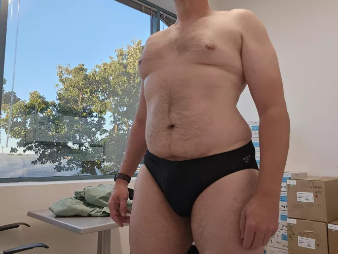 Gets hot at work, sometimes you have to strip down age 42