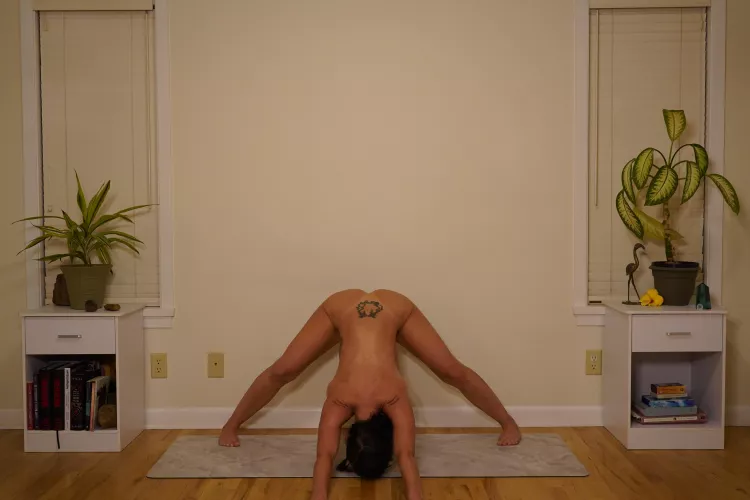 prasarita paddotanasana variation, wide leg forward fold