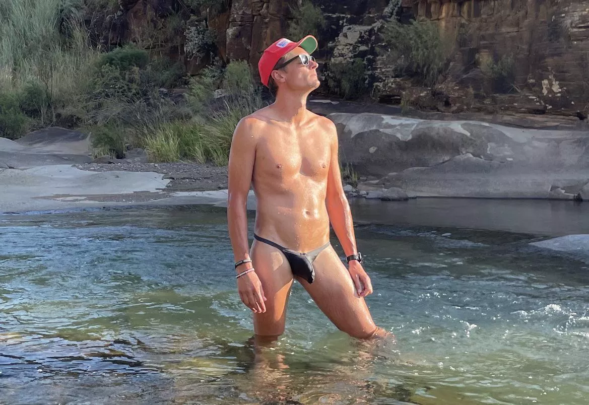 Enjoying the sun after a quick dip.