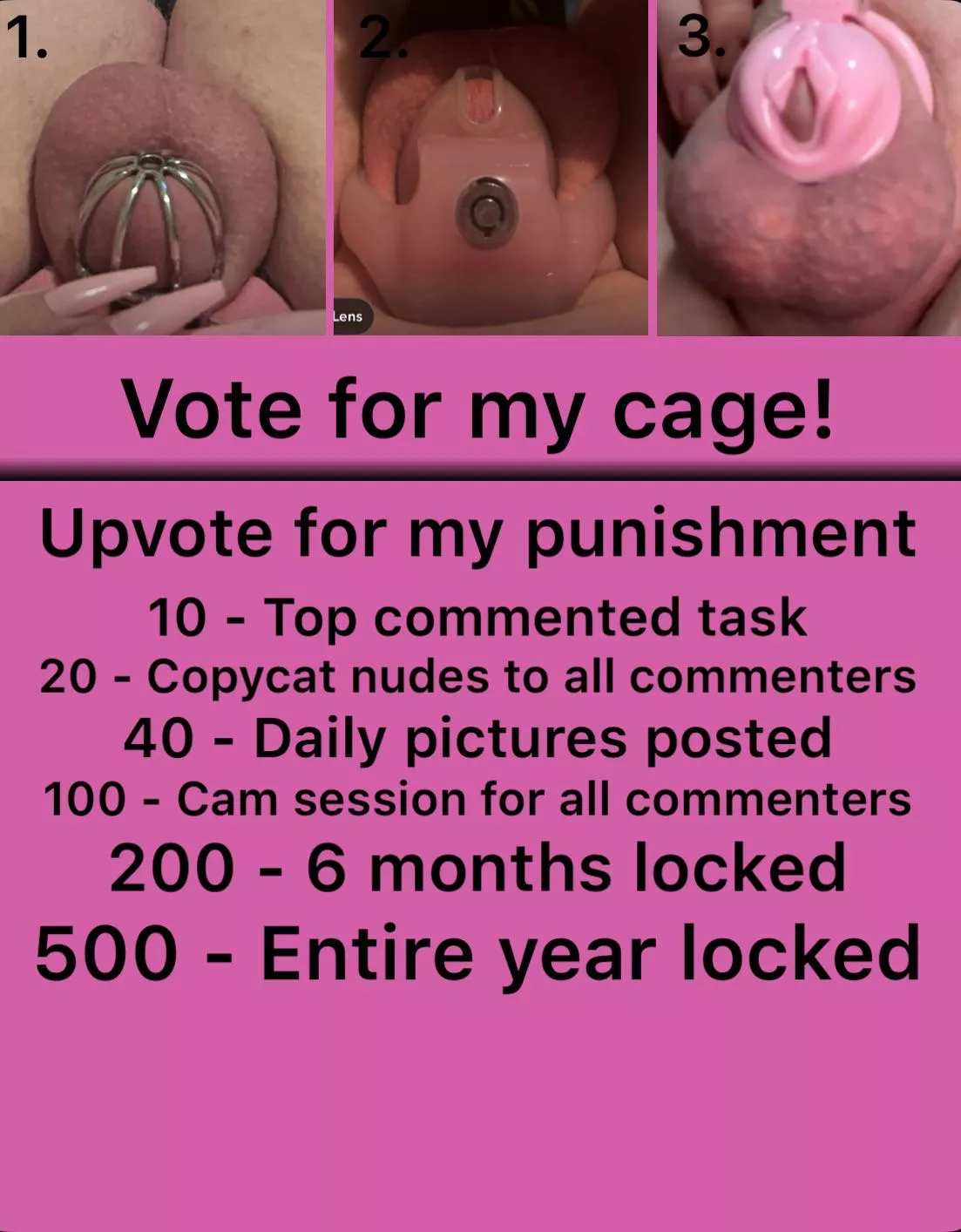 I was a bad Sissy and took my cage off for locktober. Now I’m locking for 30 days while this post is up. Comment and upvote to decide my fate. 