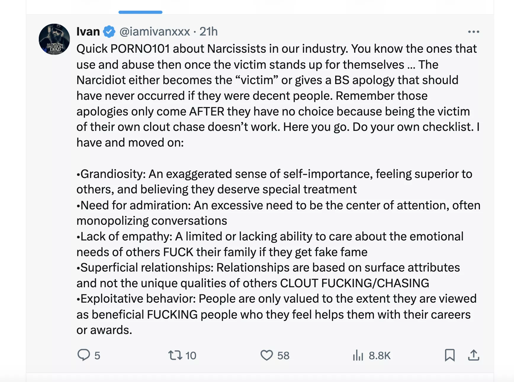 Director Ivan on industry Narcissists