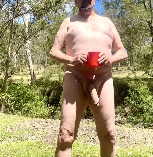 Enjoying a coffee outside on a beautiful spring day.