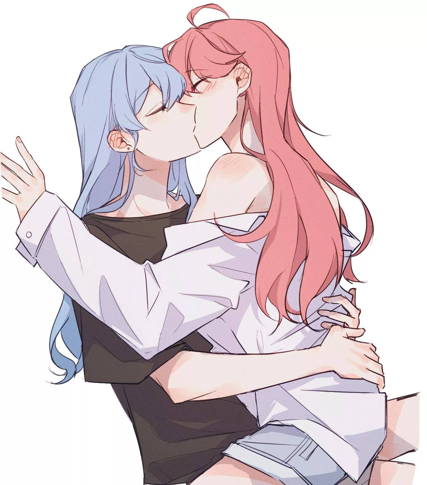 Hoshimachi suisei And Sakura miko Eyes Closed Kiss (sakgi) [Hololive]