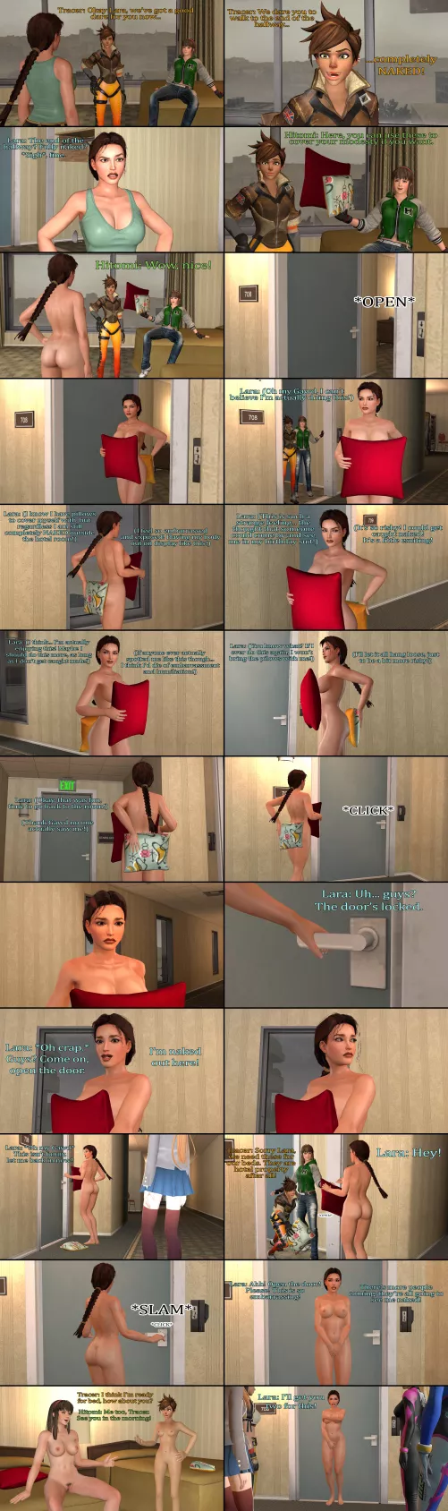 Lara Croft streaks in a hotel hallway! [OC]