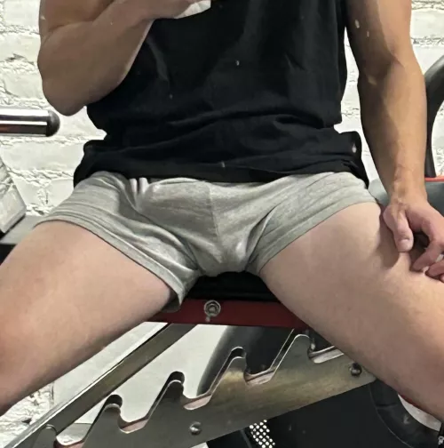 Light gray gum shorts don’t hide much 