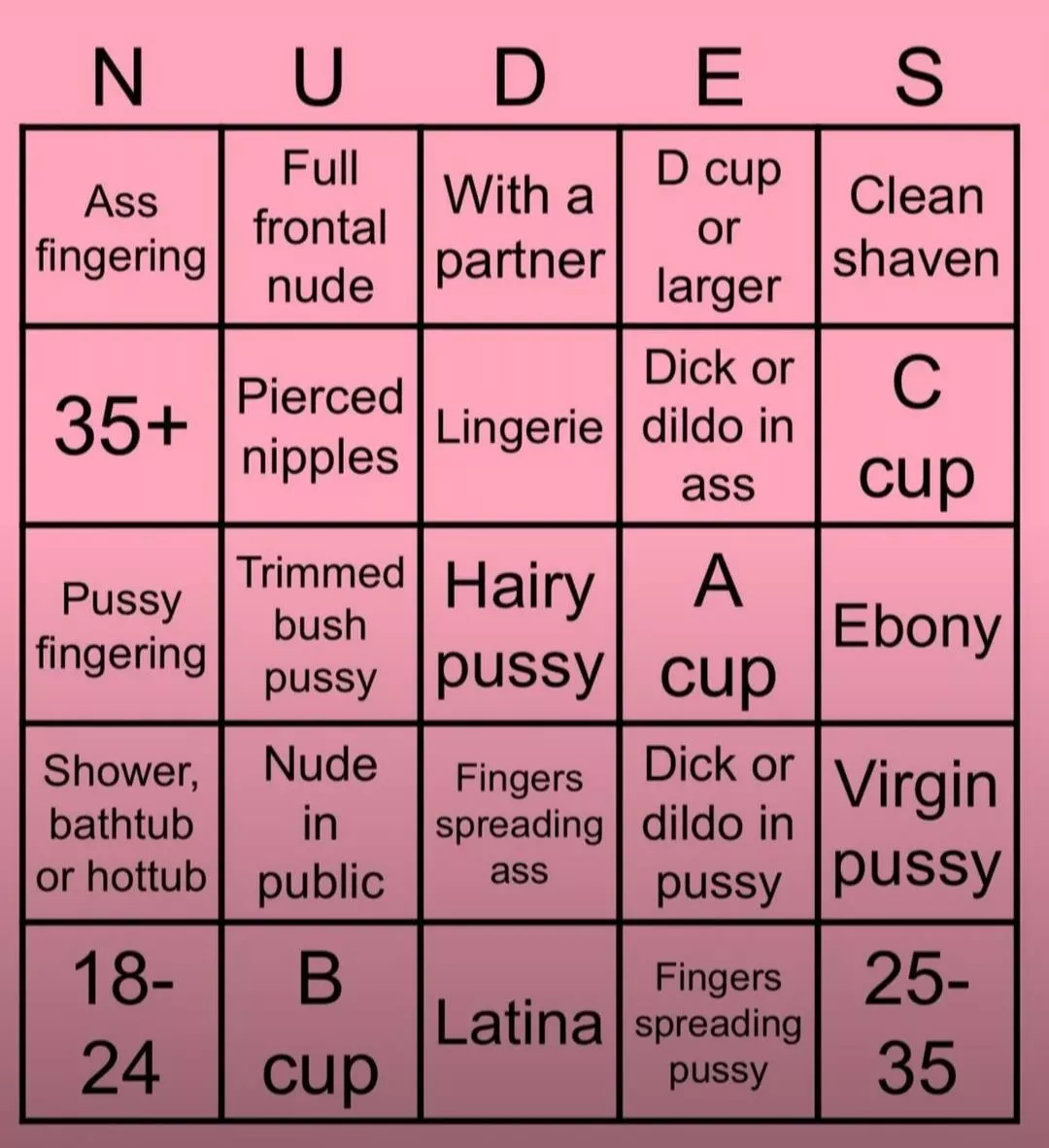 Nude Bingo, Be open to share or dm