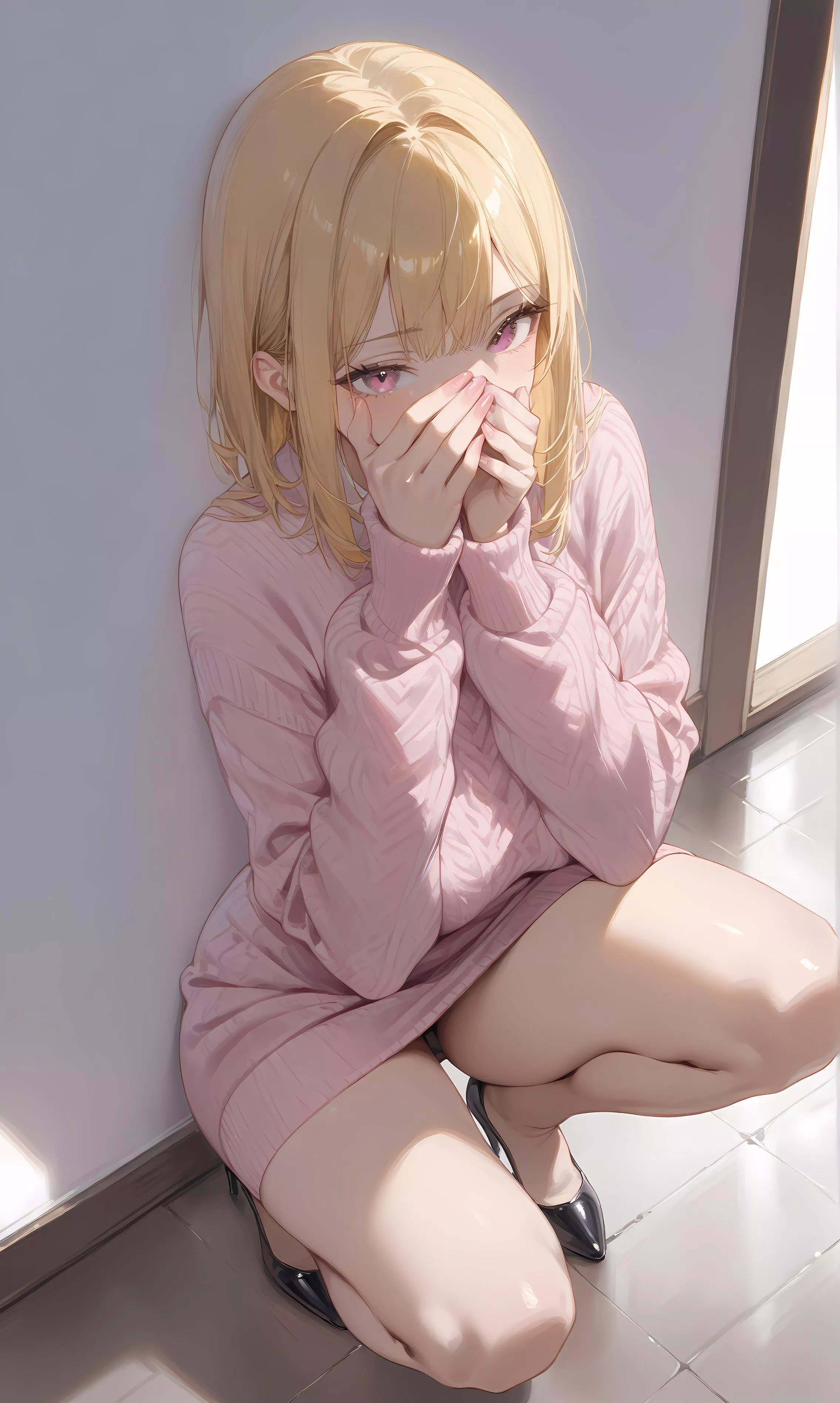 Pink Sweater & Heels 