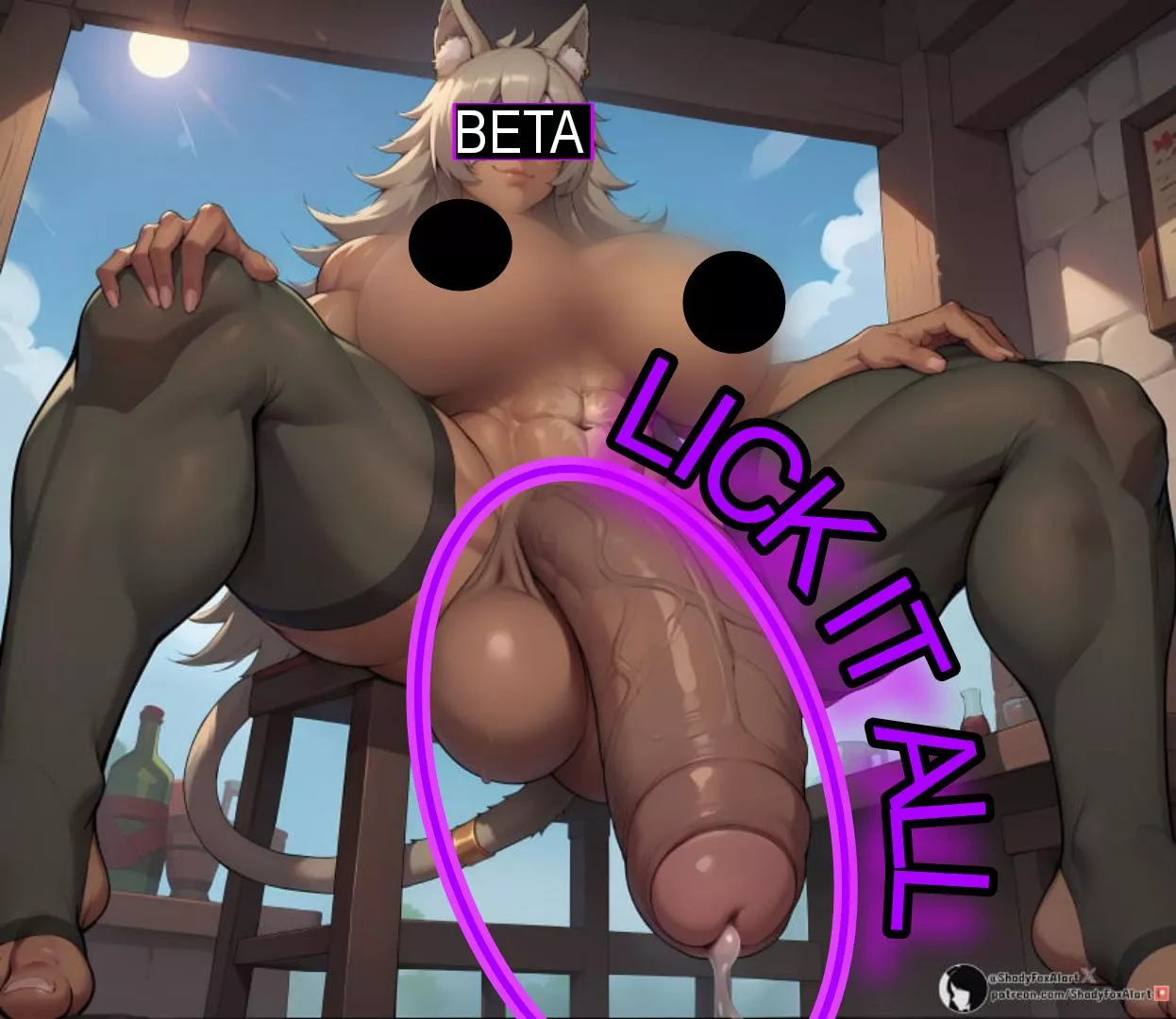 See that cock, beta? That's a real cock, not whatever shrimp you've got. Get on your knees and worship it, it's the only thing you deserve~ Lick all that pre clean, you don't want to know what will happen to your ass if even a single drop stains the 
